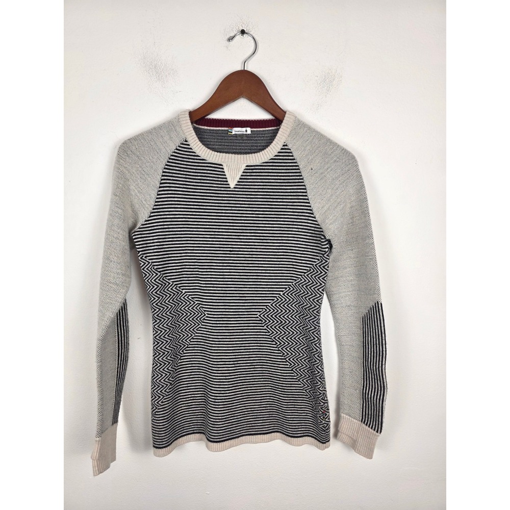 Smartwool Womens Merino Wool Geometric Stripe Raglan Crew Neck Sweater Black M